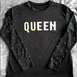 Long Sleeve Top/Black/Pearled/Gold Glitter(Queen)